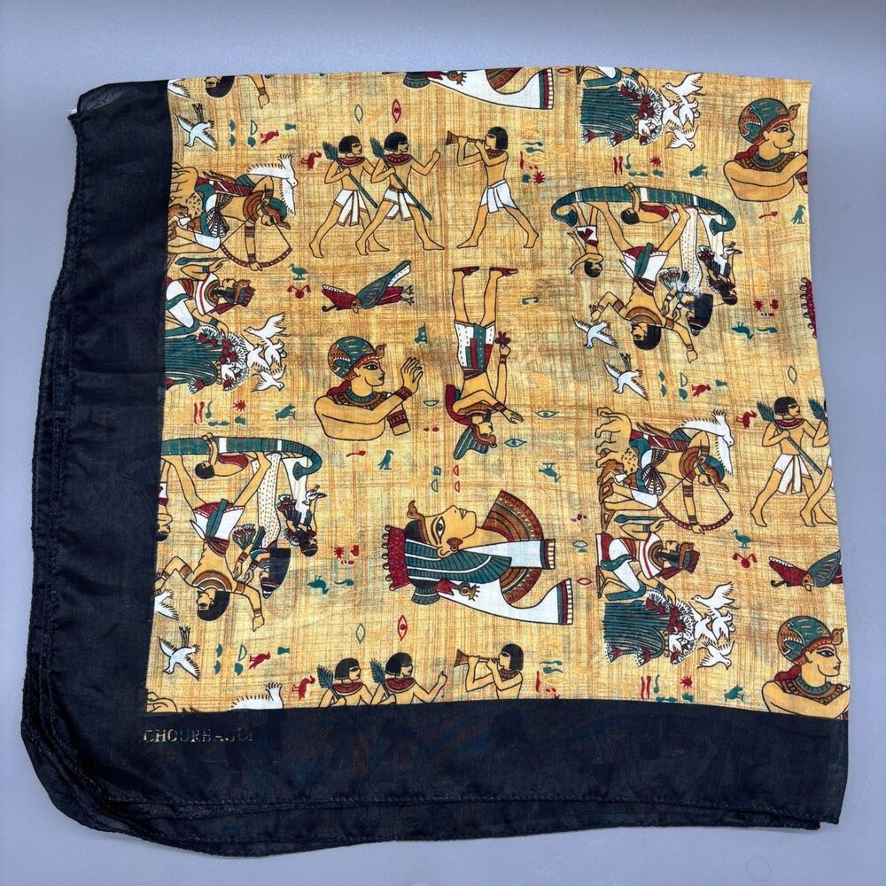 Egyptian Papyrus Scarf Chourbagui Sheer Chiffon Pharaoh Cleopatra Print Square